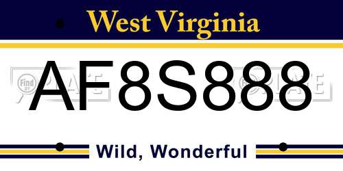 AF8S888 West Virginia License Plate