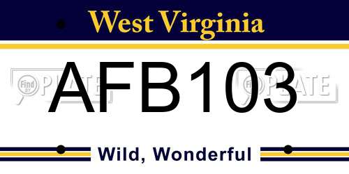 AFB103 West Virginia License Plate