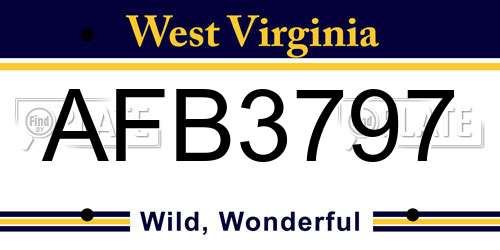 AFB3797 West Virginia License Plate