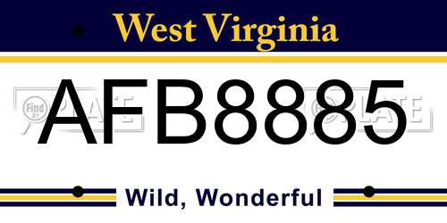 AFB8885 West Virginia License Plate