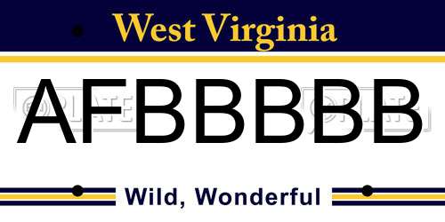 AFBBBBB West Virginia License Plate