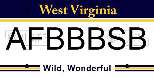 AFBBBSB West Virginia License Plate