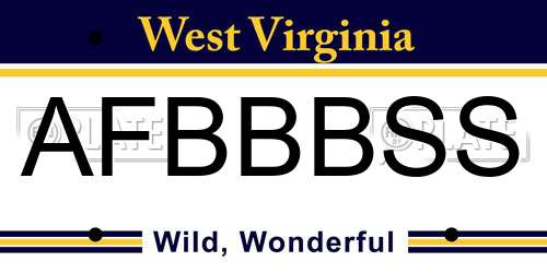 AFBBBSS West Virginia License Plate