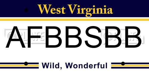AFBBSBB West Virginia License Plate