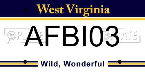 AFBI03 West Virginia License Plate