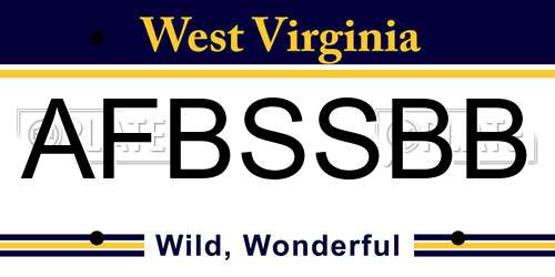 AFBSSBB West Virginia License Plate