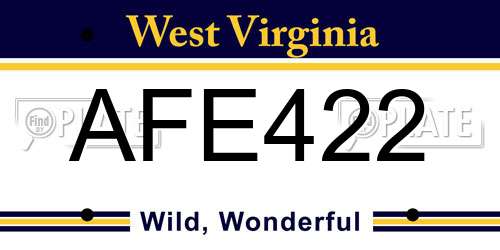AFE422 West Virginia License Plate