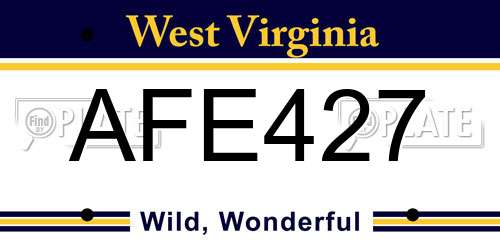 AFE427 West Virginia License Plate