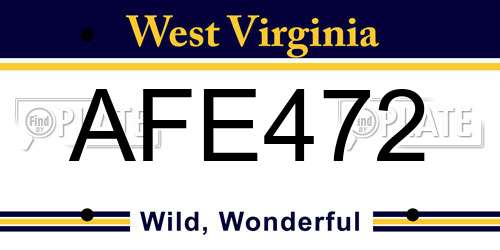 AFE472 West Virginia License Plate