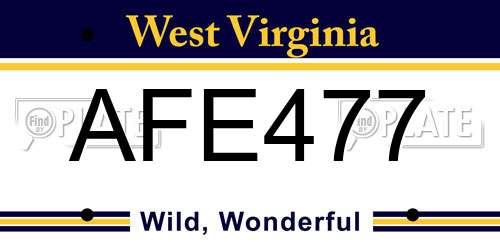 AFE477 West Virginia License Plate