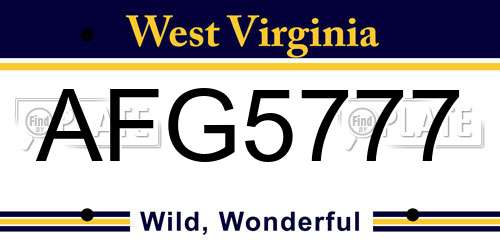AFG5777 West Virginia License Plate