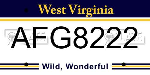 AFG8222 West Virginia License Plate