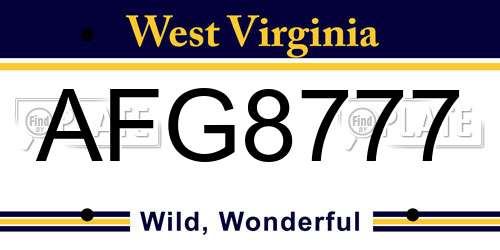 AFG8777 West Virginia License Plate