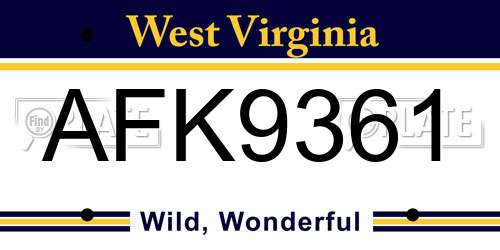 AFK9361 West Virginia License Plate
