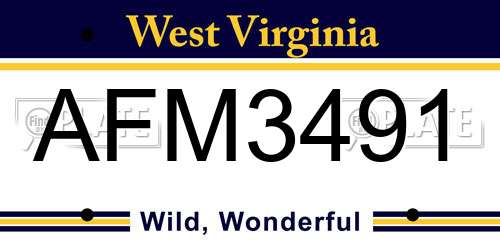 AFM3491 West Virginia License Plate