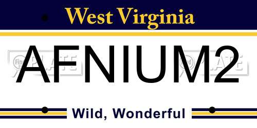 AFNIUM2 West Virginia License Plate