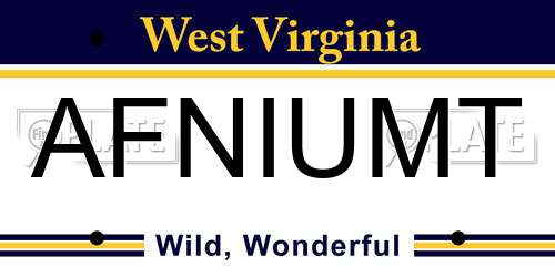 AFNIUMT West Virginia License Plate