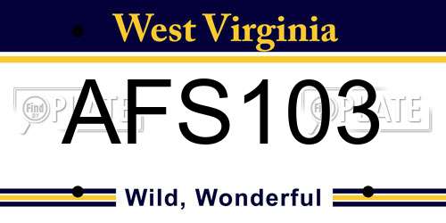 AFS103 West Virginia License Plate