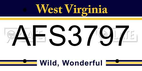 AFS3797 West Virginia License Plate