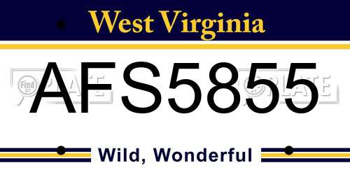 AFS5855 West Virginia License Plate