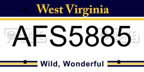 AFS5885 West Virginia License Plate
