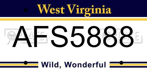 AFS5888 West Virginia License Plate