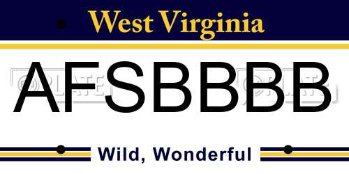 AFSBBBB West Virginia License Plate