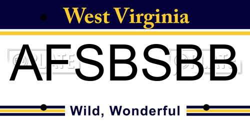 AFSBSBB West Virginia License Plate