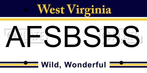 AFSBSBS West Virginia License Plate