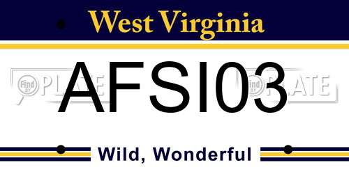 AFSI03 West Virginia License Plate