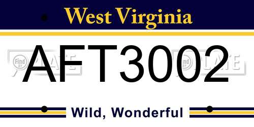 AFT3002 West Virginia License Plate