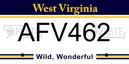 AFV462 West Virginia License Plate