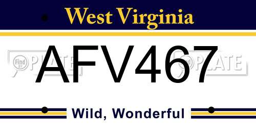 AFV467 West Virginia License Plate