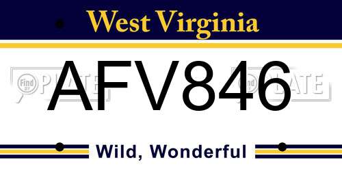 AFV846 West Virginia License Plate