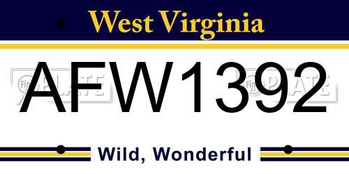AFW1392 West Virginia License Plate