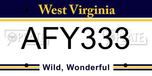 AFY333 West Virginia License Plate