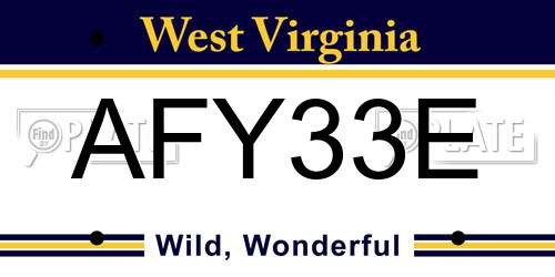 AFY33E West Virginia License Plate