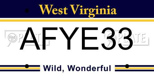 AFYE33 West Virginia License Plate