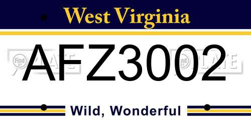 AFZ3002 West Virginia License Plate