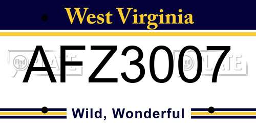 AFZ3007 West Virginia License Plate