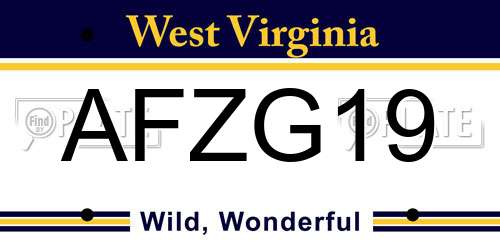 AFZG19 West Virginia License Plate