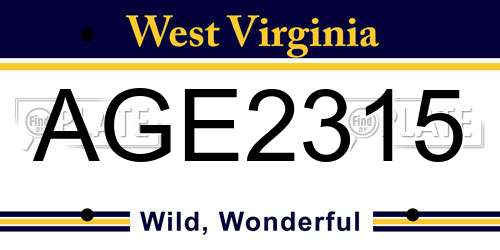 AGE2315 West Virginia License Plate