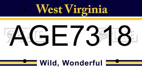 AGE7318 West Virginia License Plate