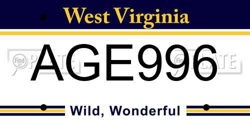 AGE996 West Virginia License Plate