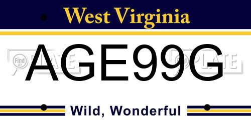 AGE99G West Virginia License Plate