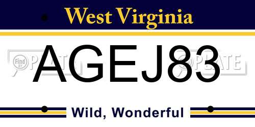 AGEJ83 West Virginia License Plate