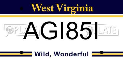 AGI85I West Virginia License Plate