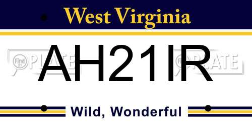 AH21IR West Virginia License Plate