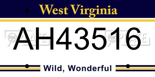 AH43516 West Virginia License Plate