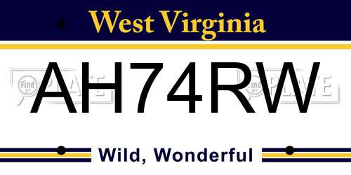 AH74RW West Virginia License Plate